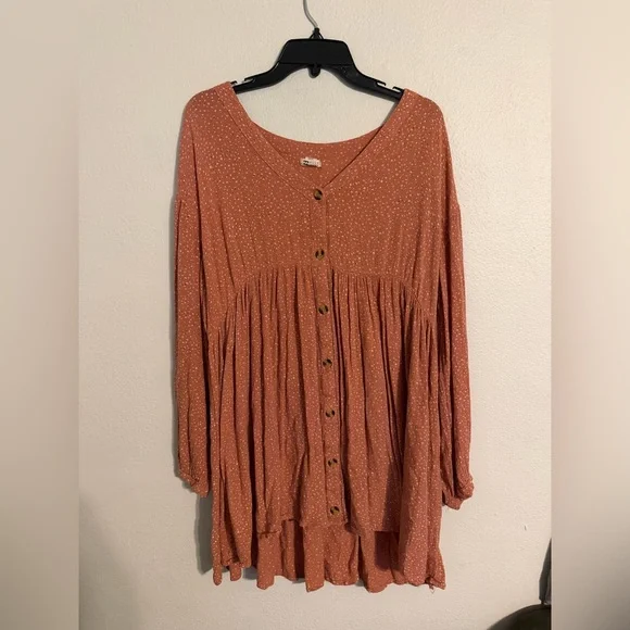 Billabong “On the Way” babydoll mini dress coral dot print size L - Picture 2 of 5